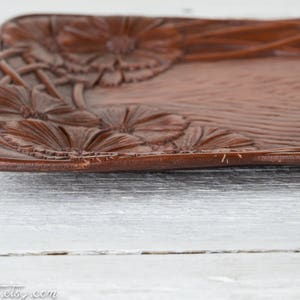 Vintage Pressed Tray Faux Carved Wood Dish Floral Serving Tray Syroco Wood Farmhouse Decor Centerpiece Tray Trinket Dish image 8