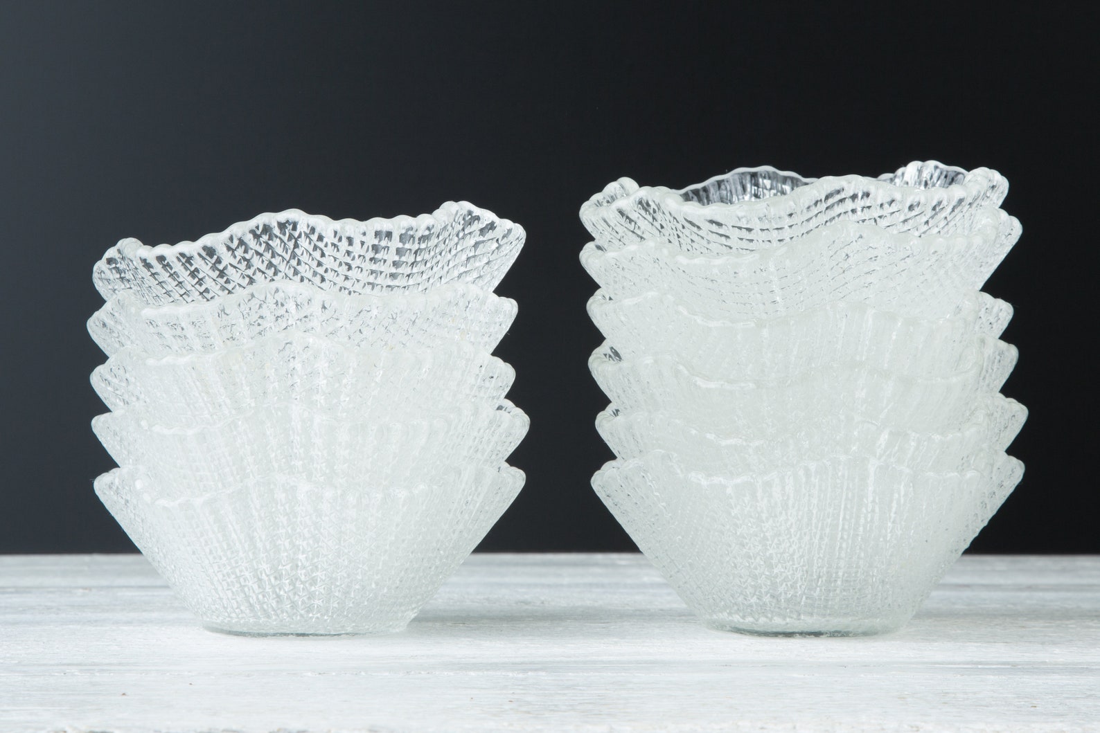 11 Vintage Fluted Glass Bowls Textured Clear Glass Ice Cream Etsy