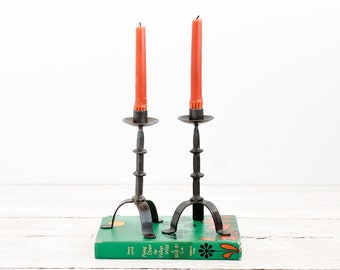 2 Black Iron Candlesticks - Rustic Candle Holders - Black Metal Candlestick Holders - Farmhouse Decor - Brutalist Decor