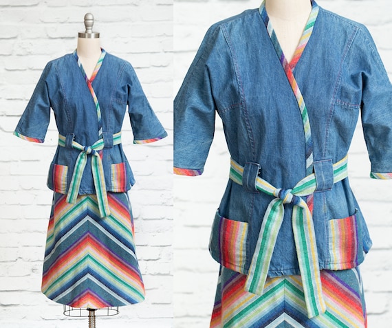 Vintage Two Piece Chevron Striped Skirt with Kimon