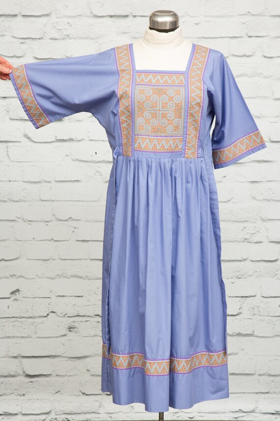 Stunning Vintage 70's Patchwork Dress - Lavender … - image 9