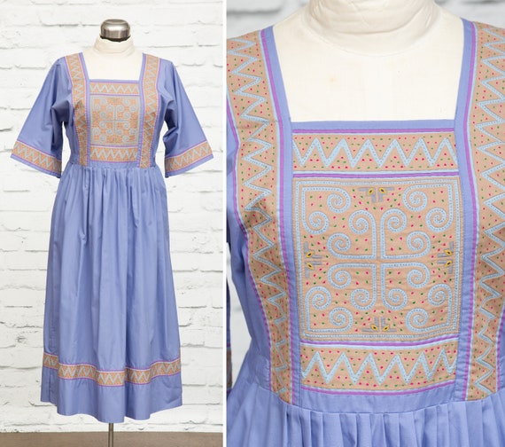 Stunning Vintage 70's Patchwork Dress - Lavender … - image 1