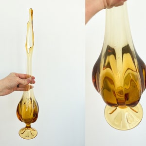 ONE Vintage Mid Century Swung Vase Vibrant Blown Glass Tall Narrow Vase MCM Slag Glass Vase Fenton Amberina Hobnail Viking L.E. Smith LE Smith/Viking Gold