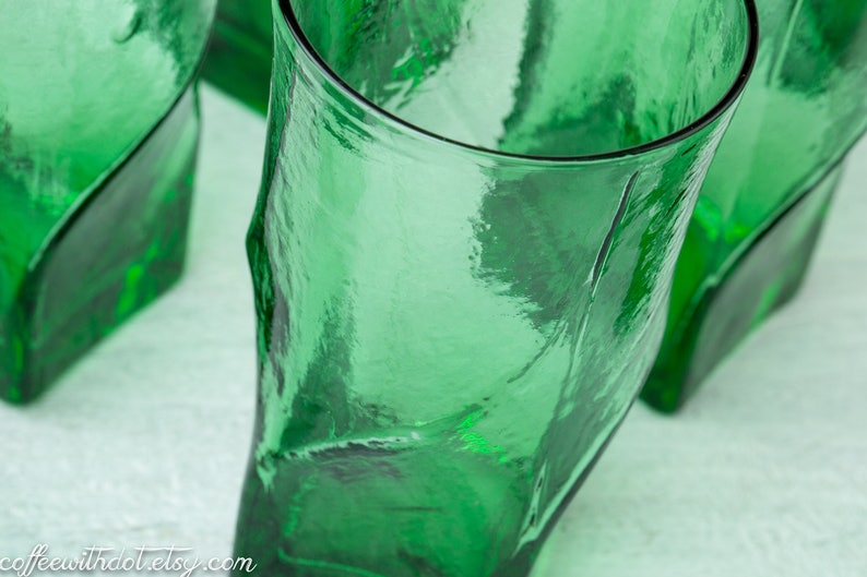 8 Vintage Green Drinking Glasses Square Twist Tumblers Etsy
