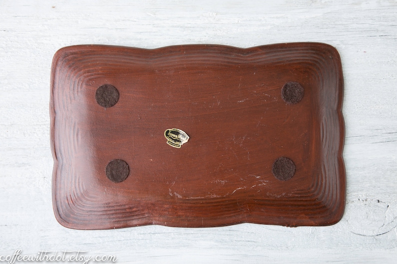 Vintage Pressed Tray Faux Carved Wood Dish Floral Serving Tray Syroco Wood Farmhouse Decor Centerpiece Tray Trinket Dish image 5