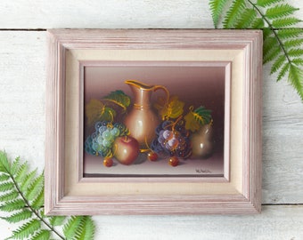 Vintage Framed Still Life Painting - Oil Painting of Fruit with Frame - Fruit Wall Art - Lavender Wall Art - Purple Home Decor