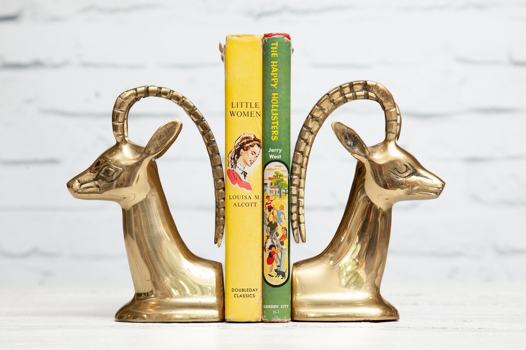 2 Brass Gazelle Bookends Brass Antelope Pair MCM Bookends Etsy