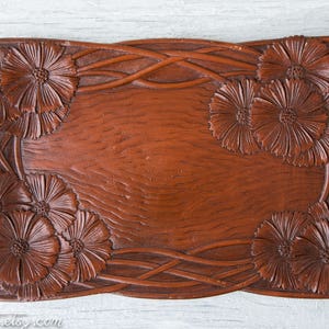 Vintage Pressed Tray Faux Carved Wood Dish Floral Serving Tray Syroco Wood Farmhouse Decor Centerpiece Tray Trinket Dish image 2