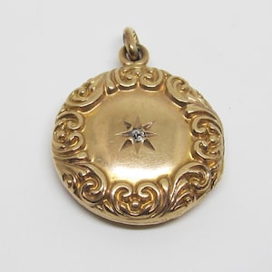 Antique Victorian Diamond Locket 10k Yellow Gold Repousse/ Art Nouveau Pendant