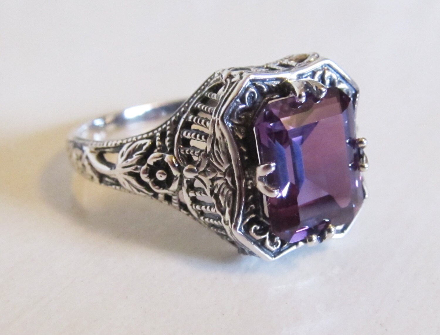 Antique Style Alexandrite Ring Sterling Silver Filigree Sz 6/ - Etsy