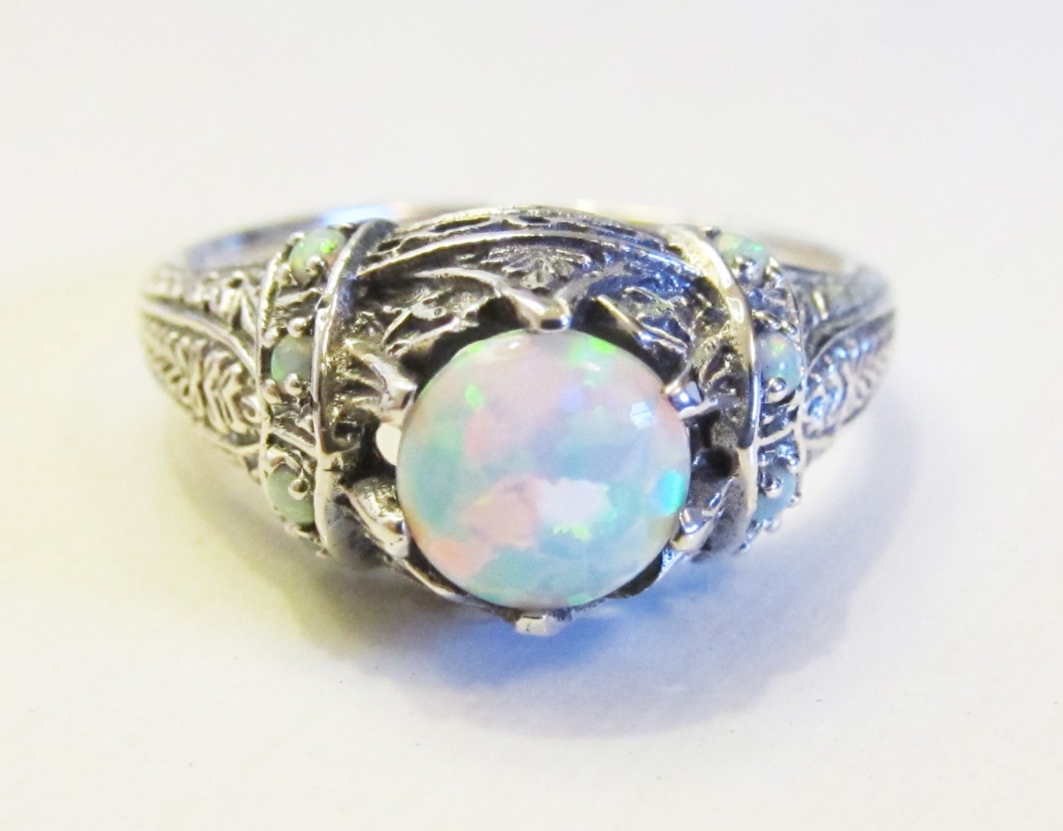 Opal Filigree Engagement Ring Sterling Silver Antique | Etsy