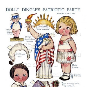DOLLY DINGLE Mother Patriotic Party DIGITAL Download Paper Dolls Statue of Liberty Costume Billie Bumps Uncle Sam Columbia