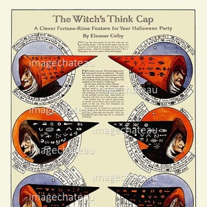 HALLOWEEN WITCH Thinking Cap DIGITAL Download Party Place Cards or Favor Cut Outs from 1915 Fortune Telling from imagechateau