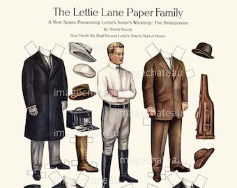 LETTIE LANE Sister Husband Paper Dolls DIGITAL Download Handsome Groom Man Wedding Dress Clothes Hunting Fashion Tuxedo Top Hat Gun Hats