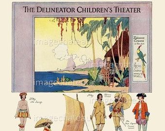 ROBINSON CRUSOE Children's Theater DIGITAL Download Printable Toy Cut Out Friend Friday Island Shack Sea Ocean Ship Captain Fairy Tale