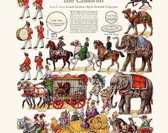 CIRCUS Animals Performers Cut Outs Digital DOWNLOAD Elephants Zebra Horses Lions Clowns Dogs Cat Music Band from Vintage Paper Doll Craft