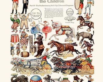 Cut Out CIRCUS Digital DOWNLOAD Acrobats Chariots Camel Horses Clowns Elephant Bear Dog Cat Animal Acts from Vintage Paper Doll Craft