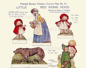 Little Red Riding Hood Cut Outs DIGITAL Download Grace Drayton Paper Doll Fairy Tale Grandmother Big Bad Wolf Printable imagechateau
