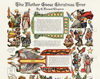 MOTHER GOOSE Christmas Cut Outs DIGITAL Download Sleigh Geese Tree Candles Jack Jill Nursery Rhymes Craft Image Scrapbooking Junk Journal