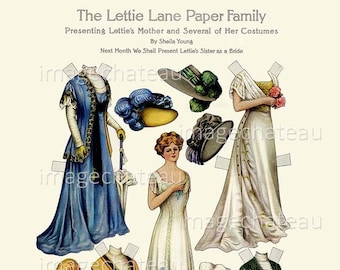 LETTIE LANE Paper Dolls DIGITAL Download Mother Edwardian Dresses Hats Gowns Coat Printable Vintage 1909 from imagechageau