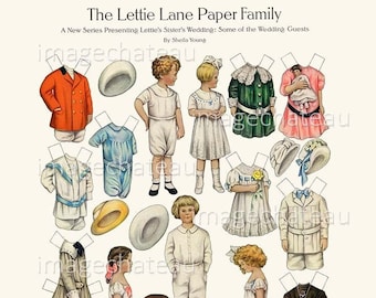 LETTIE LANE Children Paper Dolls DIGITAL Download Little Girls Boys Wedding Guests Fancy Dress Suits Hats Printable Cut Outs Edwardian Era
