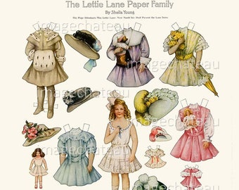 LETTIE LANE Paper Dolls DIGITAL Download Pretty Dresses Hats Dolls Winter Coat Printable Vintage 1908 Cut Out Toy from imagechageau