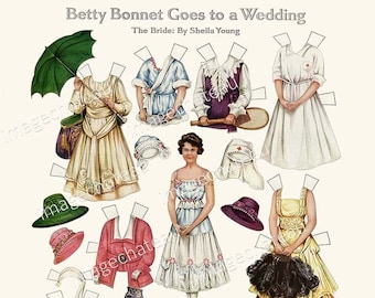 BETTY BONNET Going to Wedding Digital Download Paper Dolls WWI Bride Gown Red Cross Uniform Tennis Outfit Party Dress Scrapbooking Craft