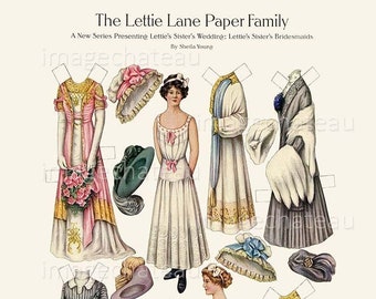 LETTIE LANE Bridesmaid Paper Dolls DIGITAL Download Pretty Young Woman Wedding Party Fashion Elegant Gown Bouquet Winter Dresses Edwardian