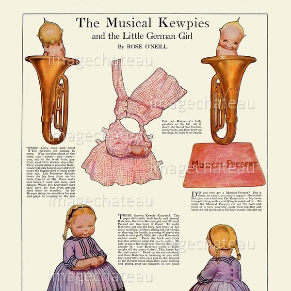 Musical KEWPIES Digital DOWNLOAD Paper Dolls by Rose O'Neill HORN German Girl Clothes Printable Vintage Cut Outs  from imagechateau