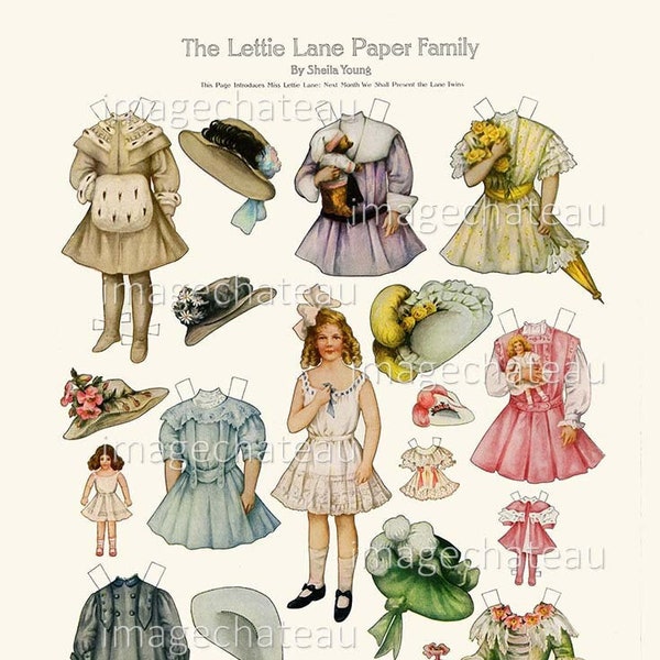 LETTIE LANE Paper Dolls DIGITAL Download Pretty Dresses Hats Dolls Winter Coat Printable Vintage 1908 Cut Out Toy from imagechageau