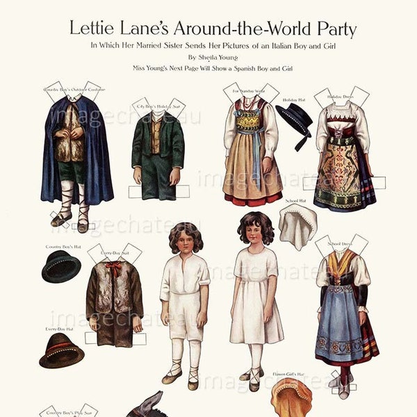 Lettie Lane Italy Paper Dolls DIGITAL DOWNLOAD Italian Children Donkey Folk Costume Country Dress Junk Journal Scrapbooking