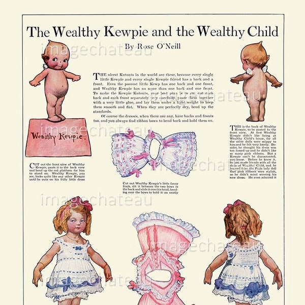 Wealthy KEWPIE Digital DOWNLOAD Rich Little Girl and Clothing Paper Doll Cut Outs Kutouts by Rose O'Neill Printable Vintage imagechateau