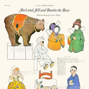Jack Jill DIGITAL DOWNLOAD Paper Dolls by Gertrude Kay Bumbo Bear Printable Craft Cut Outs Junk Journal or Scrapbooking