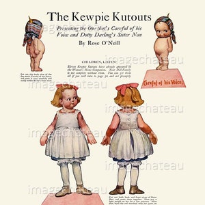 Little KEWPIES Digital DOWNLOAD Paper Doll Dotty Darling Sister Craft Image Cut Outs by Rose O&#39;Neill Junk Journal Scrapbooking