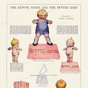 KEWPIE NURSE Better Baby Digital DOWNLOAD Paper Doll Craft Image Cut Outs by Rose O&#39;Neill Junk Journal Scrapbooking Kewpies 1913