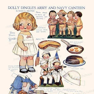 Patriotic DOLLY DINGLE  Paper Doll Digital Download WWI Army Navy Canteen Sailors Soldiers Grace Drayton from March 1918 image