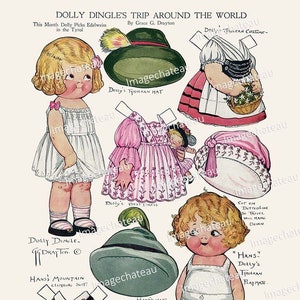 DOLLY DINGLE Tyrolen Österrike DIGITAL nedladdning Resa runt världen Pappersdocka Vännen Hans Hund Bergsklättring Skräpdagbok från juni 1917 bild