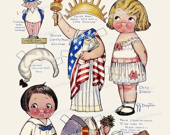 DOLLY DINGLE Patriotic Party DIGITAL Download Paper Dolls Statue of Liberty Uncle Sam Columbia World War I from February 1918 image