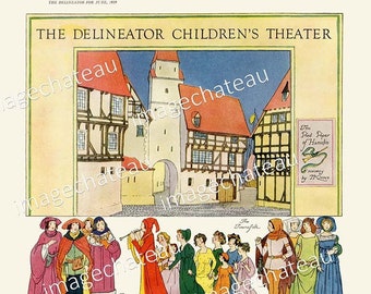 PIED PIPER of Hamelin Children's Theater DIGITAL Download Printable Toy Cut Out Children Townspeople Mayor Medieval Castle Rats Music