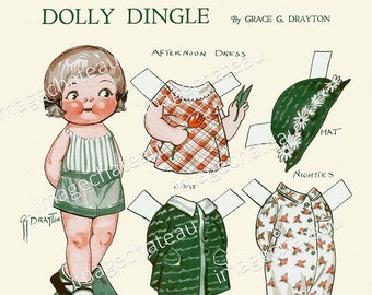 Digital DOLLY DINGLE Paper Doll DOWNLOAD Pooch the Dog Dresses Pajamas Hats Scrapbooking Junk Journal Children's Toy