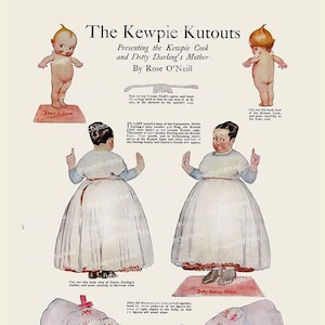 KEWPIE Cook digitaal DOWNLOAD Paper Doll Craft afbeelding uitsneden Mother of Dotty Darling van Rose O&#39;Neill Junk Journal Scrapbooking Kewpies 1912