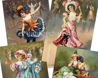 Carnival Ladies DIGITAL DOWNLOAD New Orleans PIERROT Clown Pretty Women Queen Belle of Ball Printable Images Junk Journal Scrapbooking