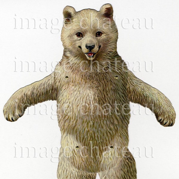 POLAR BEAR Mechanical Paper Toy Cut Out DIGITAL Printable Download Moveable Arms Legs to Assemble from old Raphael Tuck imagechateau