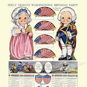 DOLLY DINGLE George Martha Washington DIGITAL Download Paper Dolls Birthday American Flags Shield Colonial Days President of United States