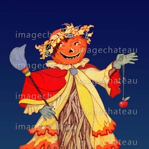 HALLOWEEN SCARECROW  Printable DIGITAL Download Jack O&#39;Lantern Head Happy Face with Apple by Hazel Frazee imagechateau
