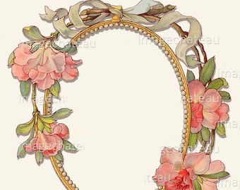 Oval PINK Flower Border DIGITAL DOWNLOAD for Scrapbook Junk Journal Framing Add Photo or Text Printable Craft Image from imagechateau