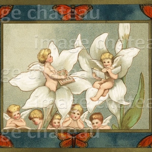 CHERUBS Angels Fairies  DIGITAL DOWNLOADS Butterflies Lilies for Any Occasion One is Printed Easter   for Crafting or to Frame imagechateau