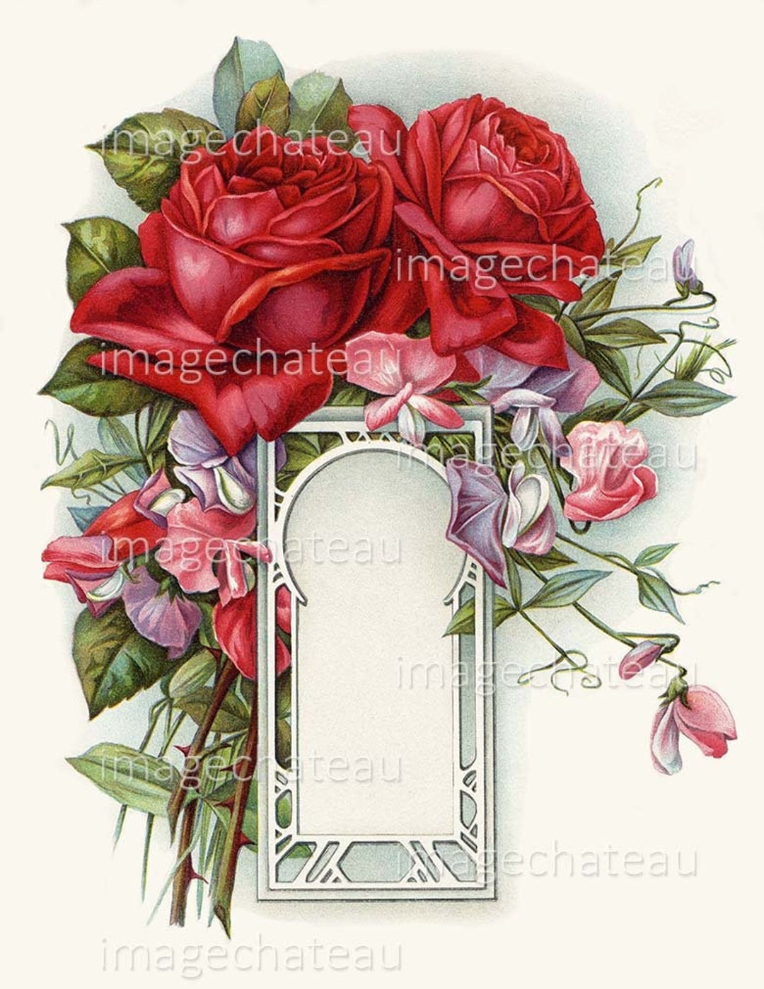 RED ROSE Border Blank Printable DIGITAL Download Add Your Own Text for ...