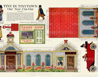 Town Hall TINYTOWN Cut Outs DIGITAL Download 1915 Candy Store Automobile Doctor People Printable Craft Village to Build imagechateau