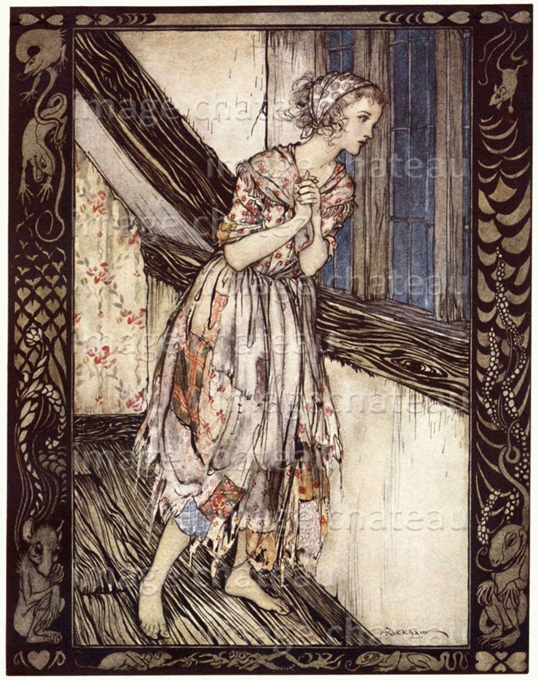 CINDERELLA by Arthur Rackham DIGITAL Download Pretty Lady in Rags Fairy ...